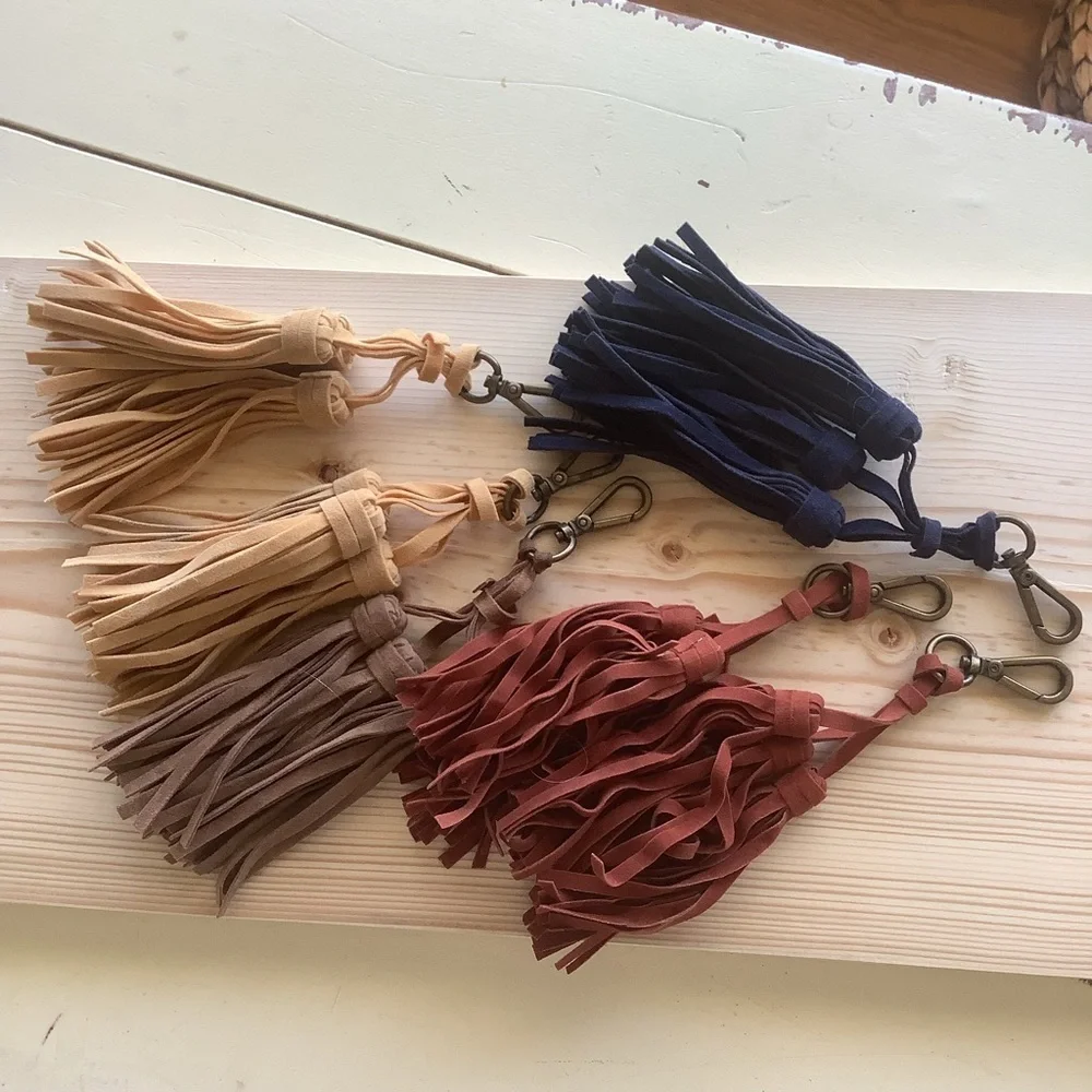 Leather Suede Bag Charm Tassels
